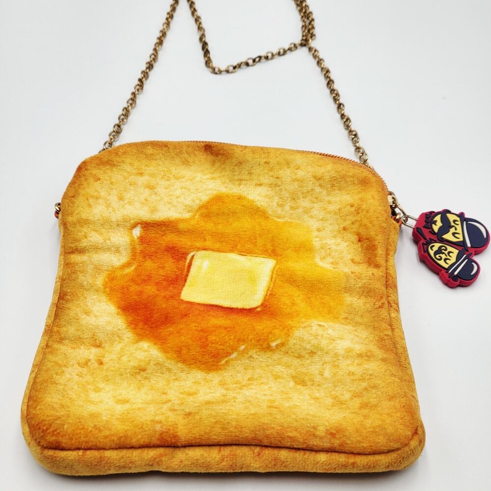 Belgian Boys Butter Toast Shape Zip Closure Chain Strap Shoulder Bag Food Foodie - Picture 2 of 8